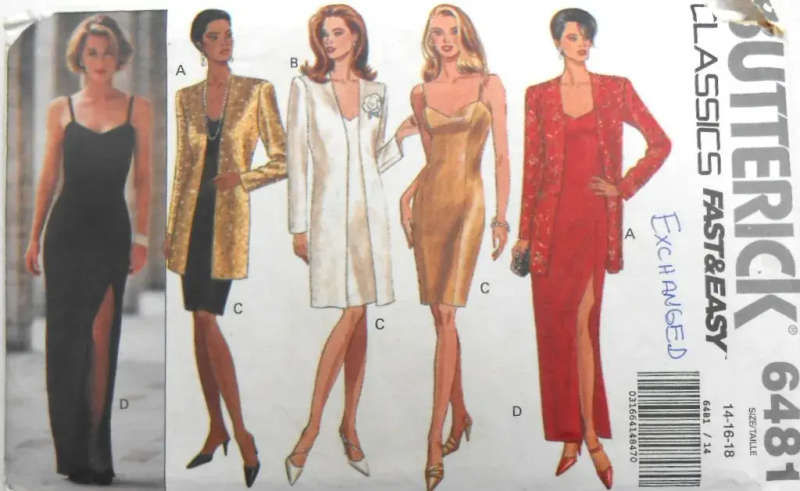 *VERY RARE FIND*  BUTTERICK 6481 STUNNING JACKET & DRESS SIZE 14-16-18 COMPLETE-PART CUT TO 16