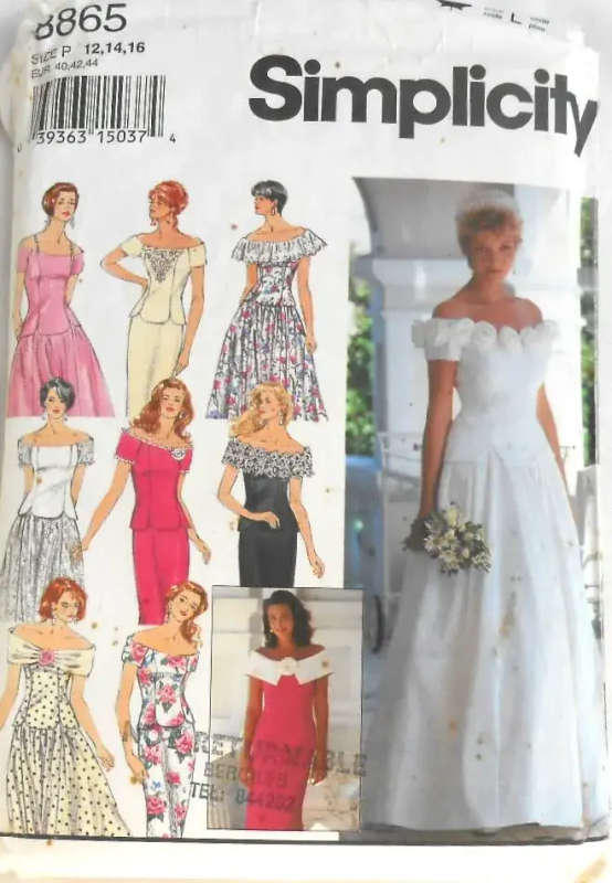 *VERY RARE FIND* SIMPLICITY 8865 TWO PIECE BRIDES & BRIDEMAID DRESS-SLIM OF FULL SKIRT SIZE 12-14-16