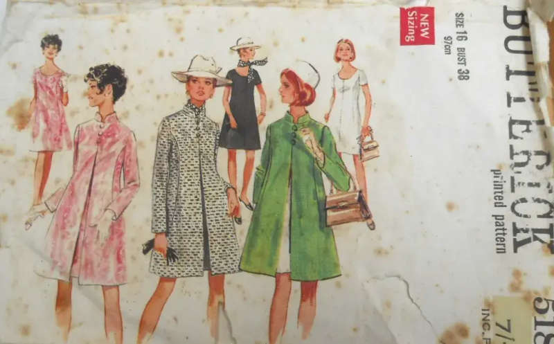 *VERY RARE FIND* VINTAGE BUTTERICK 5180ONE PIECE DRESS & COAT SIZE 16 BUST 38 SEE LISTING - ZIPLOC B