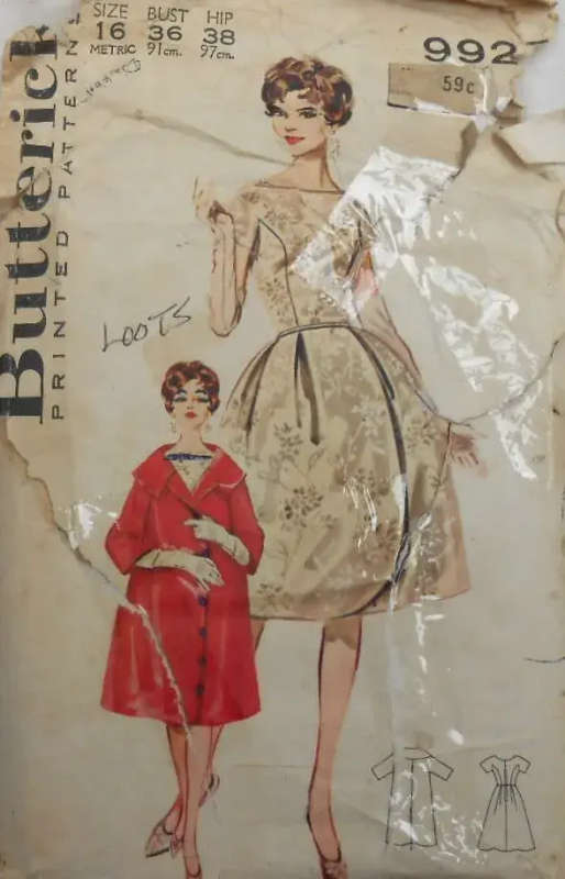 *VERY RARE FIND* VINTAGE BUTTERICK 9927 DRESS & COAT SIZE 16 BUST 36 COMPLETE-NO SEWING INSTRUCTIONS