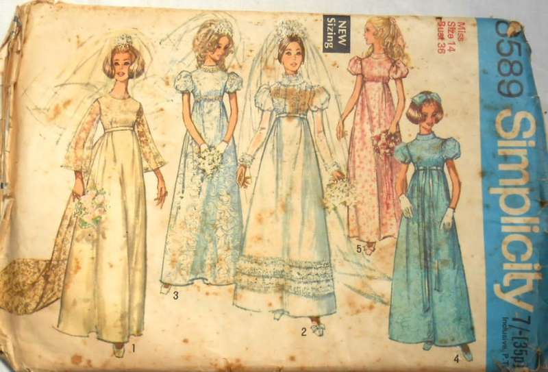 RARE FIND - VINTAGE SIMPLICITY 8589 BRIDAL DRESS SIZE 14 BUST 36 COMPLETE-UNCUT-F/FOLDED