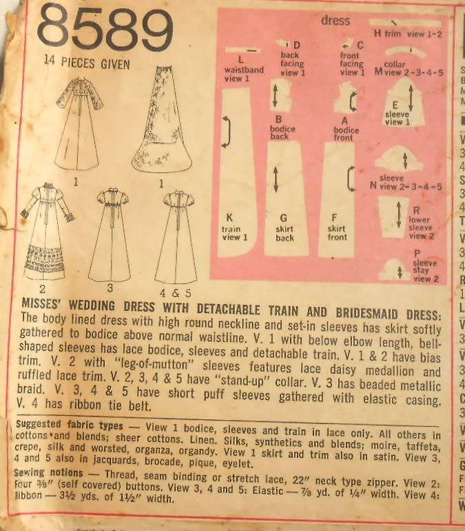RARE FIND - VINTAGE SIMPLICITY 8589 BRIDAL DRESS SIZE 14 BUST 36 COMPLETE-UNCUT-F/FOLDED