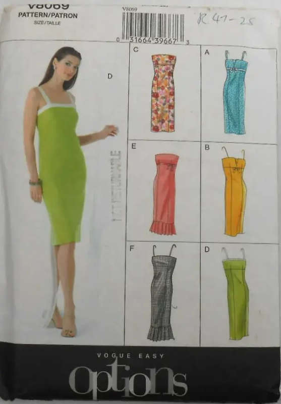 PLUS SIZE VOGUE V8069 CLOSE FITTING DRESS WITH VARIATIONS-SIZE 18-20-22 COMPLETE-CUT TO 22