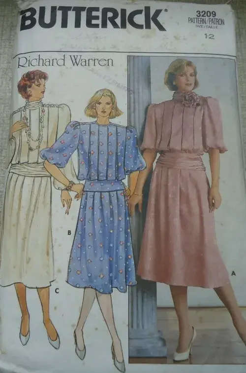 BUTTERICK 3209 LOOSE FITTING TOP WITH FRONT TUCKS & SKIRT SIZE 12 COMPLETE