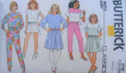 BUTTERICK 3718 GIRLS TOP-SKIRT-SHORTS-PANTS SIZE 12-14 YEARS COMPLETE