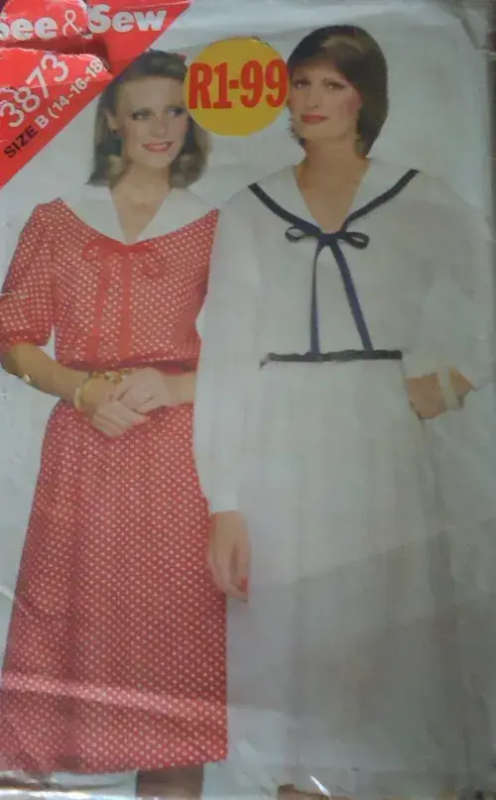 BUTTERICK PATTERN 3873 SAILOR COLLAR DRESS SIZE B 14 + 16 + 18 COMPLETE