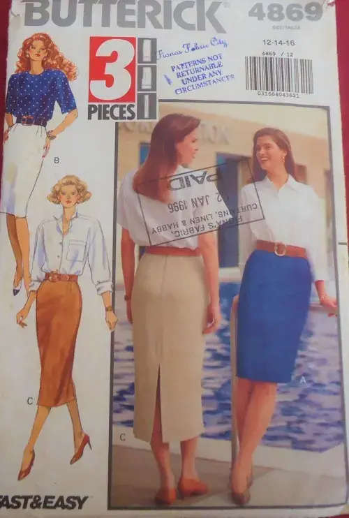 BUTTERICK PATTERN 4869 3 PIECE SKIRT SIZE 12-14-16 COMPLETE