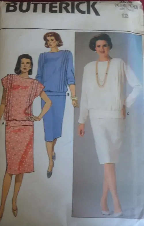 BUTTERICK PATTERN 3516 LOOSE FITTING BLOUSON TOP & SKIRT SIZE 12 COMPLETE