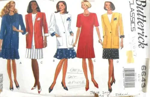 BUTTERICK 6643 JACKET-DRESS SIZE 6-8-10 COMPLETE-ZIPLOC
