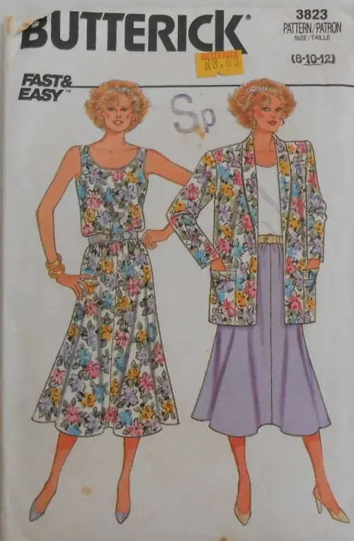 BUTTERICK 3823 JACKET-SKIRT-TOP SIZE8-10-12 COMPLETE