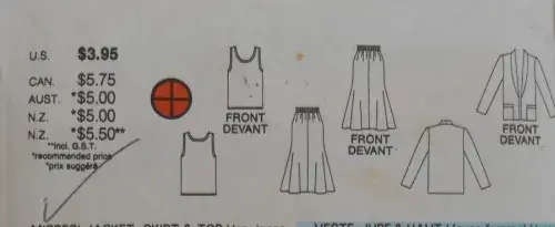 BUTTERICK 3823 JACKET-SKIRT-TOP SIZE8-10-12 COMPLETE