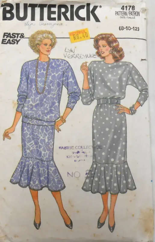 BUTTERICK 4178 DRESS-TOP-SKIRT SIZE 8-10-12 COMPLETE