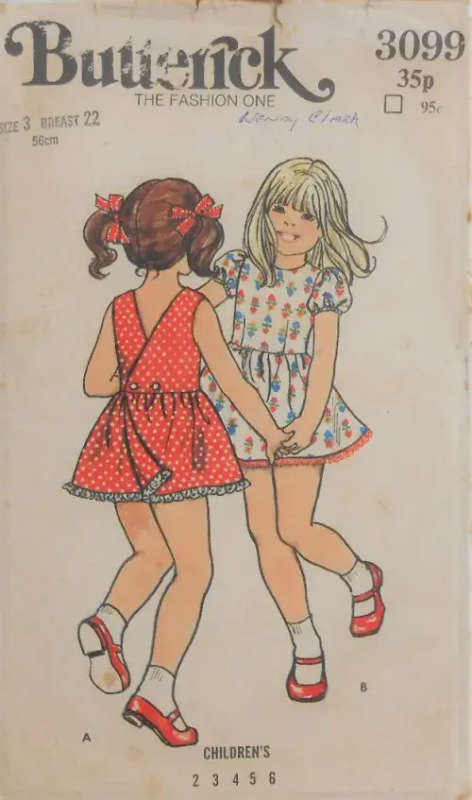 BUTTERICK 3099 DRESS & BLOOMERS SIZE 3 YEARS BREAST 22  COMPLETE BUTTERICK 3099 DRESS & BLOOMERS SIZ