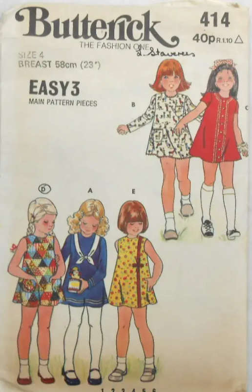 BUTTERICK 414 GIRLS SEMI FITTED BACK BUTTON DRESS SIZE 4 YEARS COMPLETE