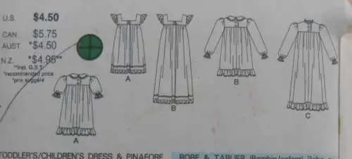 BUTTERICK 3554 TODDLERS DRESS & PINAFORE SIZE 4-5-6 YEARS COMPLETE