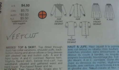 BUTTERICK 3160 PLEATED TOP & SKIRT SIZE 12 COMPLETE-UNCUT-F/FOLDED