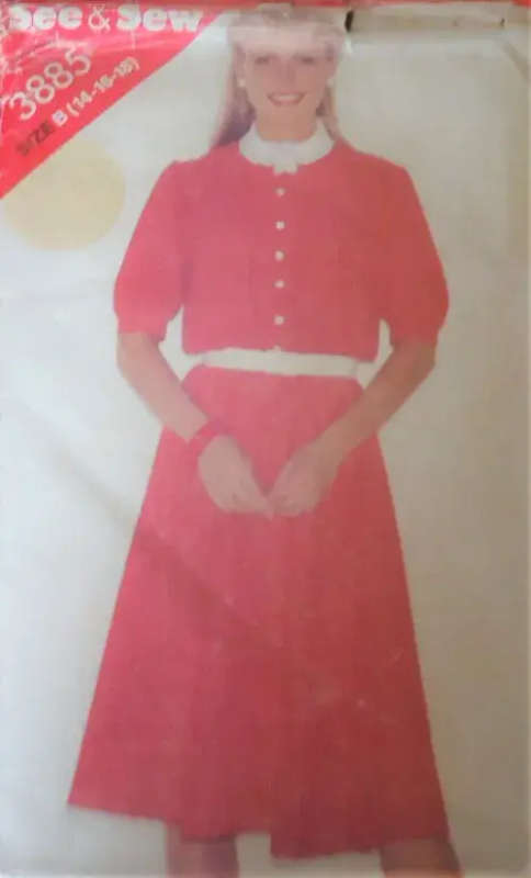 BUTTERICK PATTERN 3885 DRESS WITH COLLAR SIZE B 14 + 16 + 18 COMPLETE