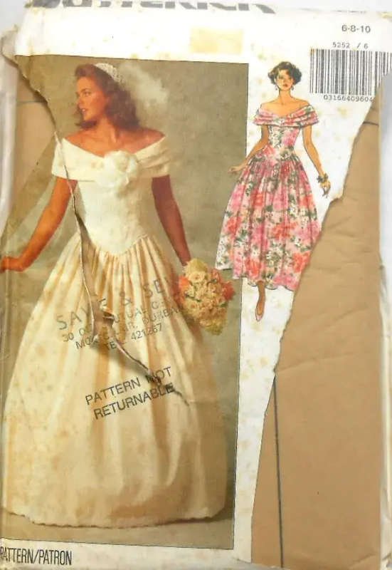 BUTTERICK 5252 BRIDAL GOWN & PETTICOAT SIZE 6-8-10 COMPLETE-UNCUT-F/FOLDED-ZIPLOC BUTTERICK 5252 BRI