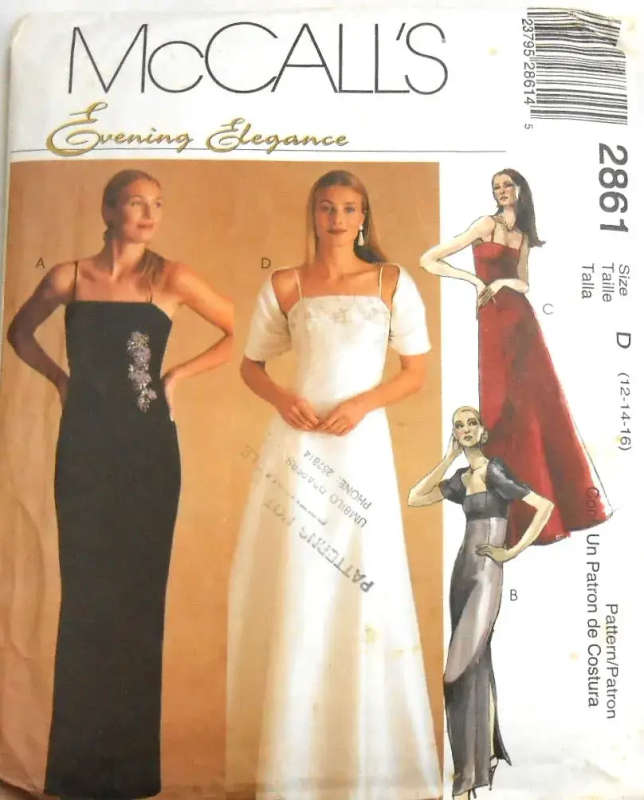 McCALLS 2861 STUNNING LINED DRESS+WRAP SIZE 12-14-16 COMPLETE CUT TO SIZE 16