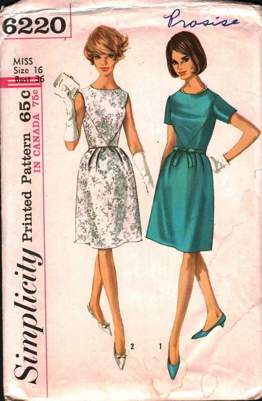 RARE FIND* SIMPLICITY 6220 - 6220 Vintage Simplicity Sewing Pattern Misses 1960`s One Piece Dress 16