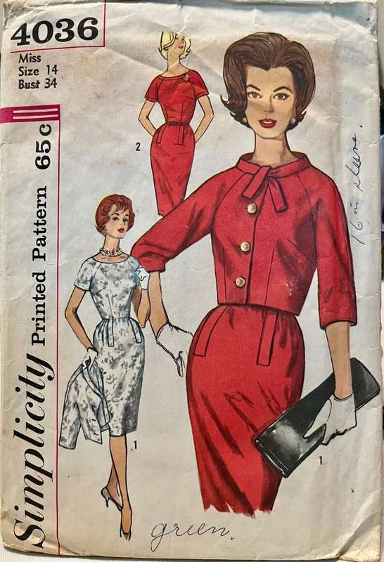 Simplicity 4036 Size 14 Bust 34 Vintage Sewing Pattern 1960s Dress and Jacket
