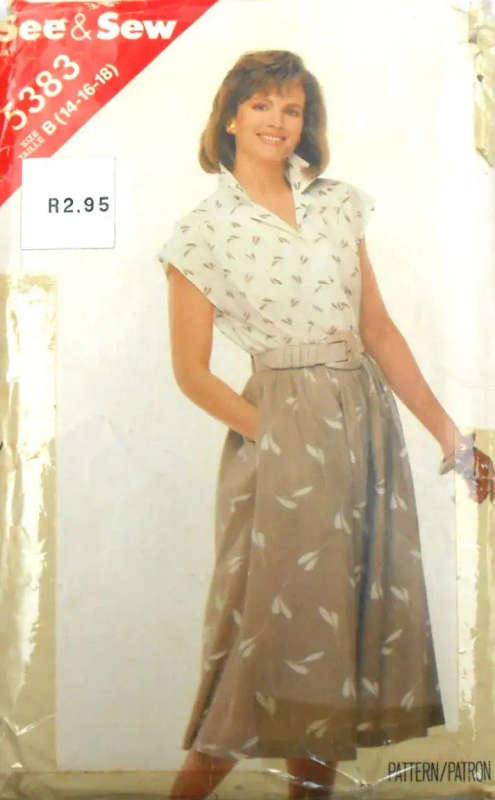 BUTTERICK 5383 TOP & SKIRT SIZE 14-16-18 COMPLETE-CUT TO 16-ZIPLOC SEWING PATTERN