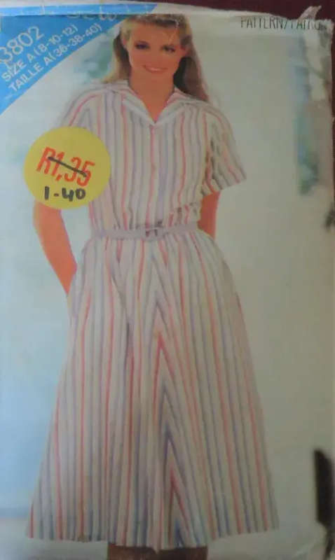 BUTTERICK PATTERN 3802 LOOSE FITTING DRESS  SIZE A8+10+12 COMPLETE BUTTERICK PATTERN  SEWING PATTERN