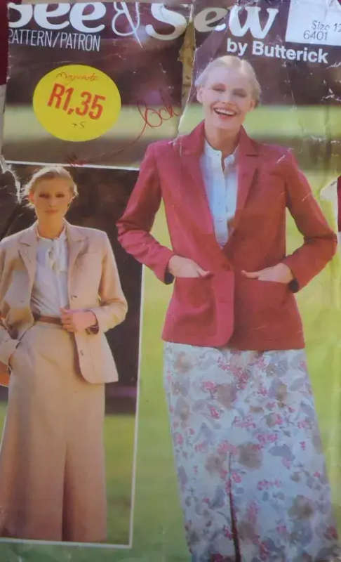 BUTTERICK 6401 JACKET & SKIRT SIZE 14 COMPLETE -UNCUT-F/FOLDED-ZIPLOC BAG SEWING PATTERN