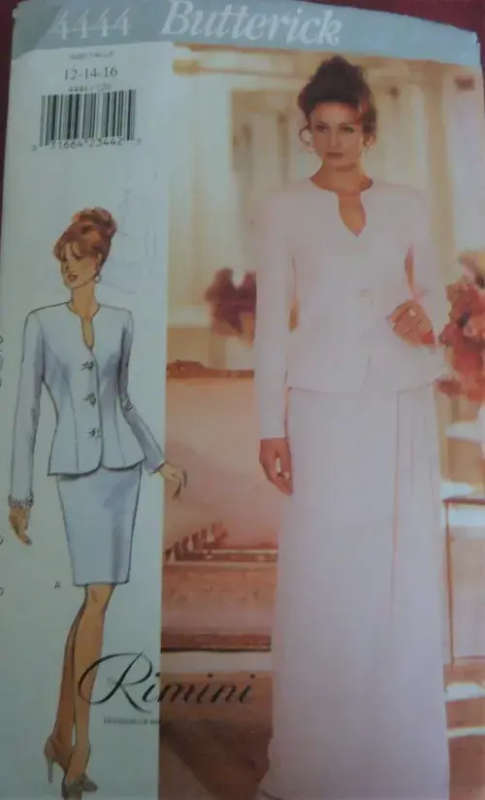 BUTTERICK 4444 JACKET WITH SHAPED NECKLINE-SKIRT SIZE 12-14-16 -COMPLETE SEWING PATTERN