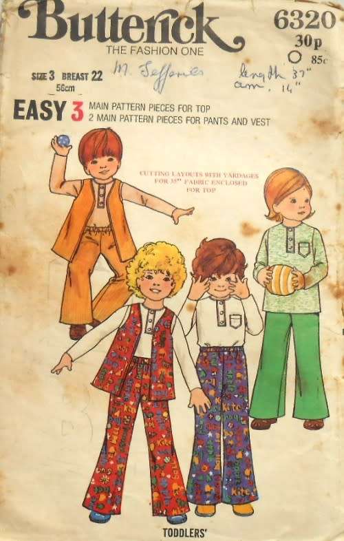 BUTTERICK 6320 TODDLERS TOP-VEST-PANTS SIZE 3 YEARS BREAST 22 COMPLETE SEWING PATTERN