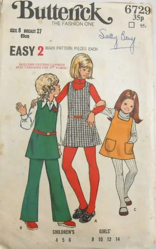BUTTERICK 6729 GIRLS PINAFORE & PANTS SIZE 8 YEARS BREAST 27 COMPLETE SEWING PATTERN