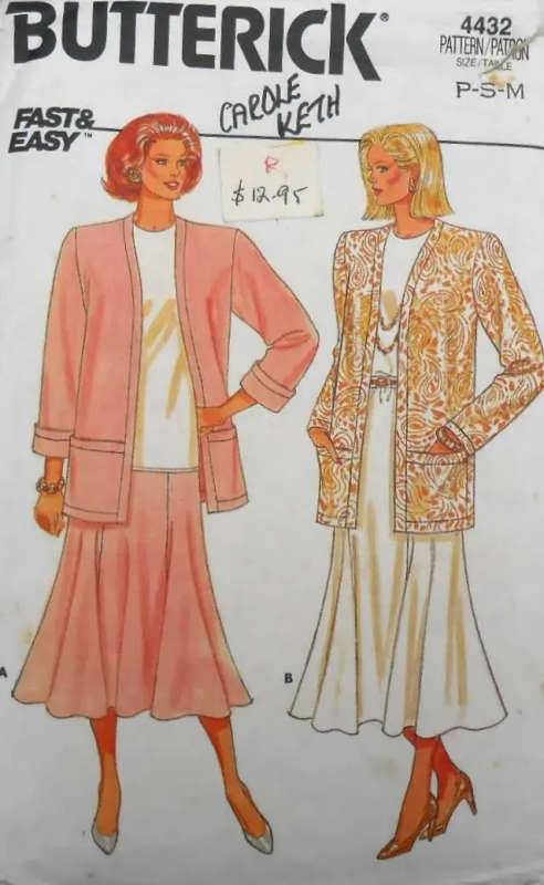 BUTTERICK 4432 JACKET-SKIRT-TOP SIZE P-S-M (6-14) COMPLETE SEWING PATTERN