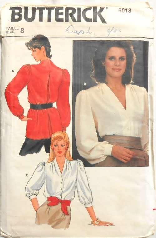 BUTTERICK 6018 LOOSE FITTING BLOUSE SIZE  8 COMPLETE BUTTERICK 6018 LOOSE FITTING BLO SEWING PATTERN
