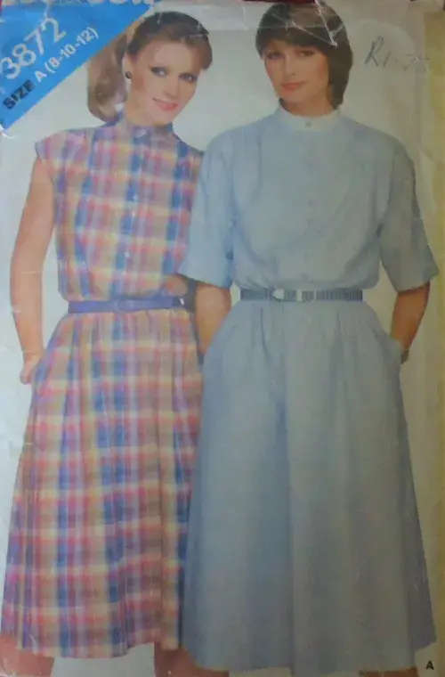 BUTTERICK PATTERN 3872 MADARIN COLLAR DRESS  SIZE  A   8 +10 + 12 -COMPLETE BUTTERICK SEWING PATTERN