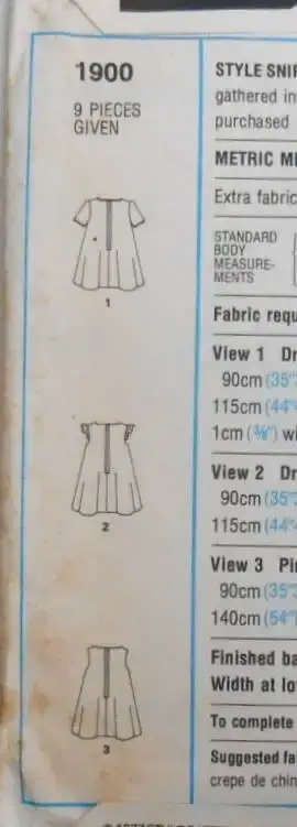 STYLE 1900 GIRLS DRESS OR PINAFORE SIZE 4 YEARS CHEST 58 CM COMPLETE SEWING PATTERN