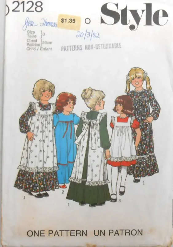 STYLE 2128 GIRLS DRESS & APRON SIZE 3 YEARS CHEST 58 CM COMPLETE SEWING PATTERN