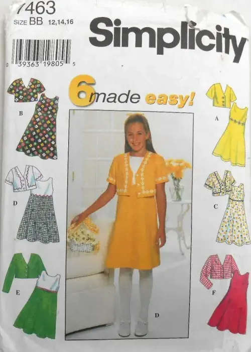 SIMPLICITY 7463 GIRLS DRESS & JACKET SIZE BB 12-14-16 COMPLETE SEWING PATTERN