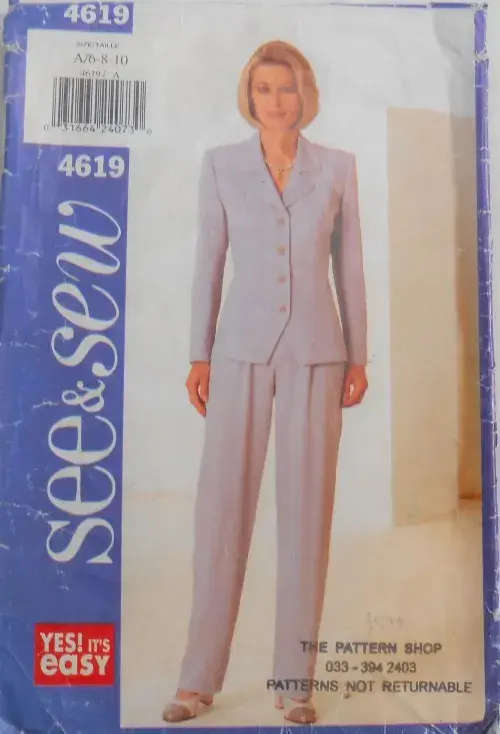 BUTTERICK PATTERN 4619 PANTS SUIT SIZES A 6 + 8 + 10 COMPLETE SEWING PATTERN