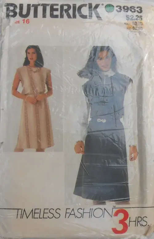 BUTTERICK PATTERN 3963 DRESS OR PINAFORE WITH BELT  SIZE 16 COMPLETE-UNCUT-F/FOLDED  SEWING PATTERN