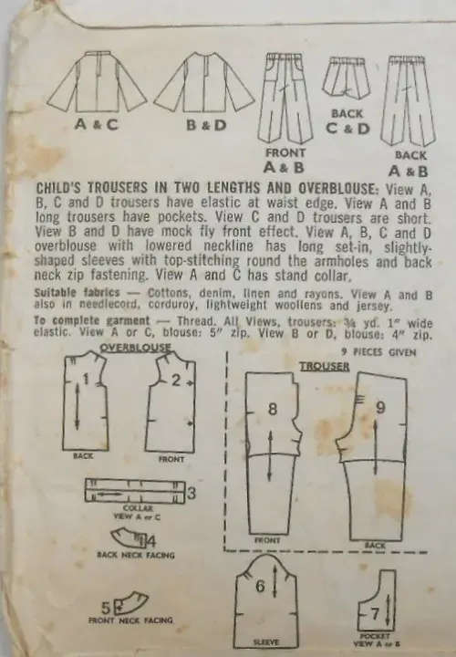 VINTAGE STYLE 2142 GIRLS PANTS & OVERBLOUSE SIZE 3 YEARS SEE LISTING SEWING PATTERN