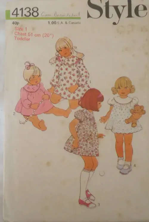 VINTAGE STYLE 4138 TODDLERS DRESS SIZE 4 YEAR -NO SEWING INCTRUCTIONS SEWING PATTERN