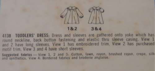 VINTAGE STYLE 4138 TODDLERS DRESS SIZE 4 YEAR -NO SEWING INCTRUCTIONS SEWING PATTERN