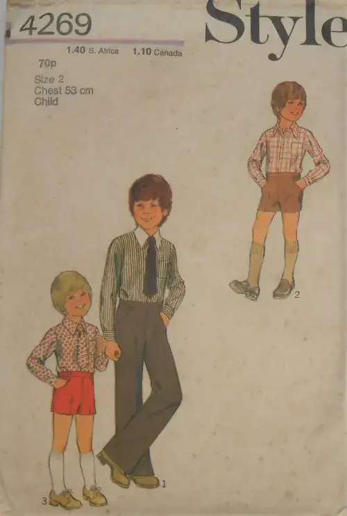 STYLE 4269 BOYS PANTS-SHORTS-SHIRT-TIE SIZE 2 CHEST 53 CM COMPLETE SEWING PATTERN