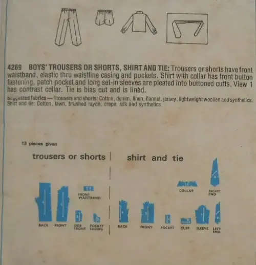 STYLE 4269 BOYS PANTS-SHORTS-SHIRT-TIE SIZE 2 CHEST 53 CM COMPLETE SEWING PATTERN