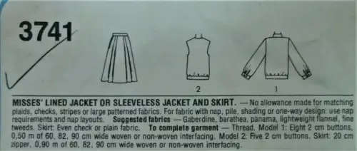 STYLE 3741 LINED JACKET-SLEEVELESS JACKET-SKIRT SIZE 12 COMPLETE - SEWING PATTERN