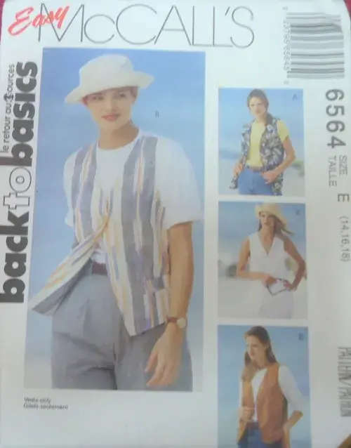 McCalls 6564 LINED WAISTCOATS SIZE E 14-16-18 COMPLETE-UNCUT-F/FOLDED - SEWING PATTERN