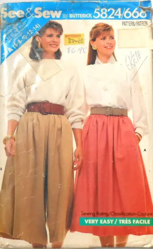BUTTERICK 5824 SKIRT & CULOTTES SIZE 6-8-10-12-14 COMPLETE - SEWING PATTERN