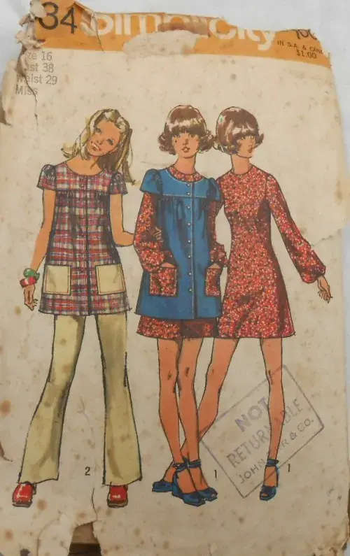 SIMPLICITY 9834 MINI DRESS-SMOCK-PANTS SIZE 16 BUST 38 COMPLETE-ZIPLOC - SEWING PATTERN