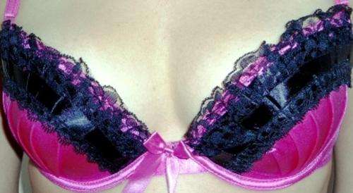 Pink Rose bra with beautiful black lace trimming; 36B/38B/40B