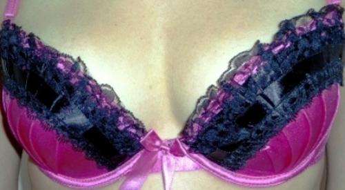 Pink Rose bra with beautiful black lace trimming; 36B/38B/40B